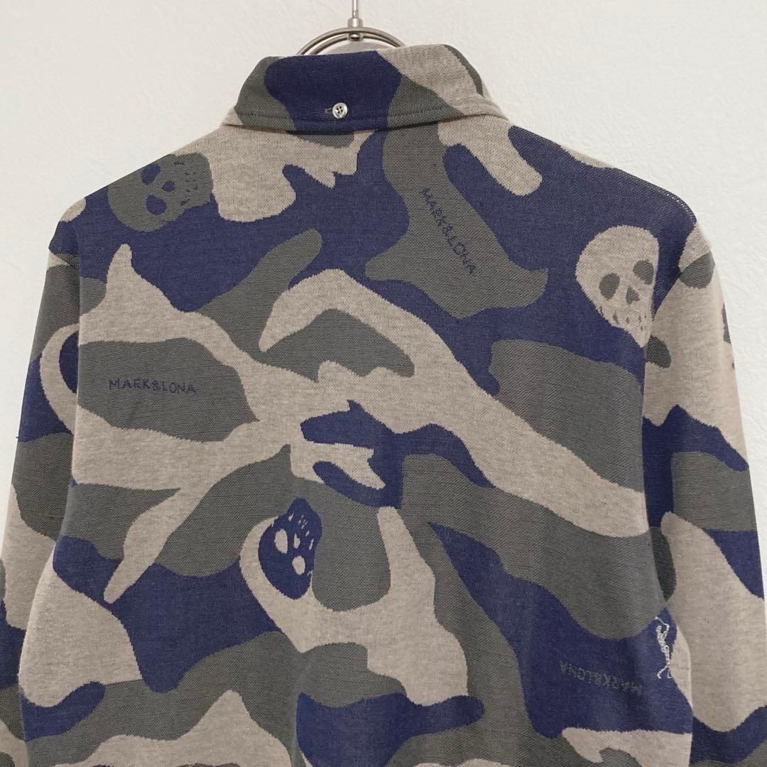 MARK&LONA 長袖トップス カモフラ ハーフボタン 総柄 刺繍 スカル