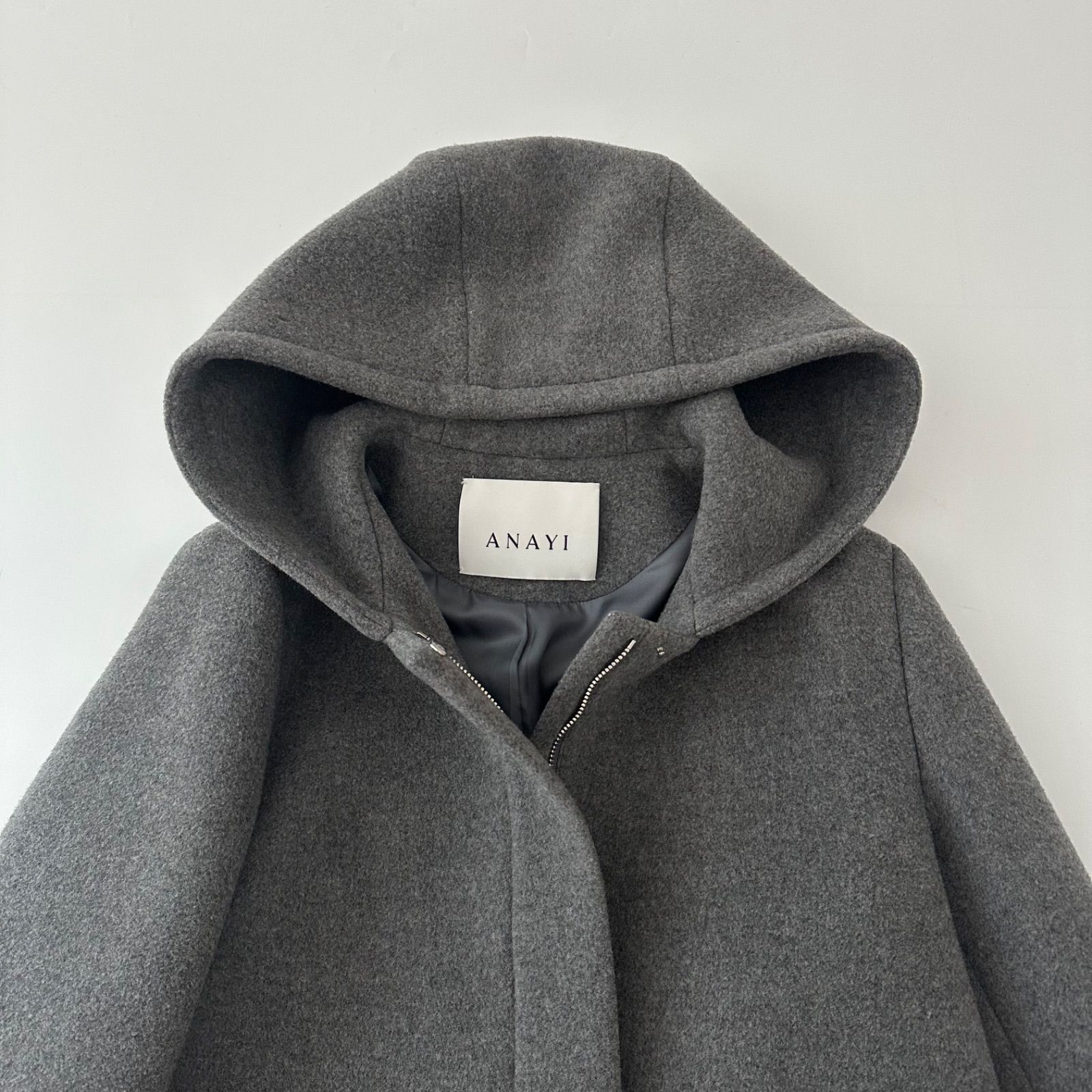 ANAYI ダブルビーバー フードコート グレー 38 M 日本製 ウールコート