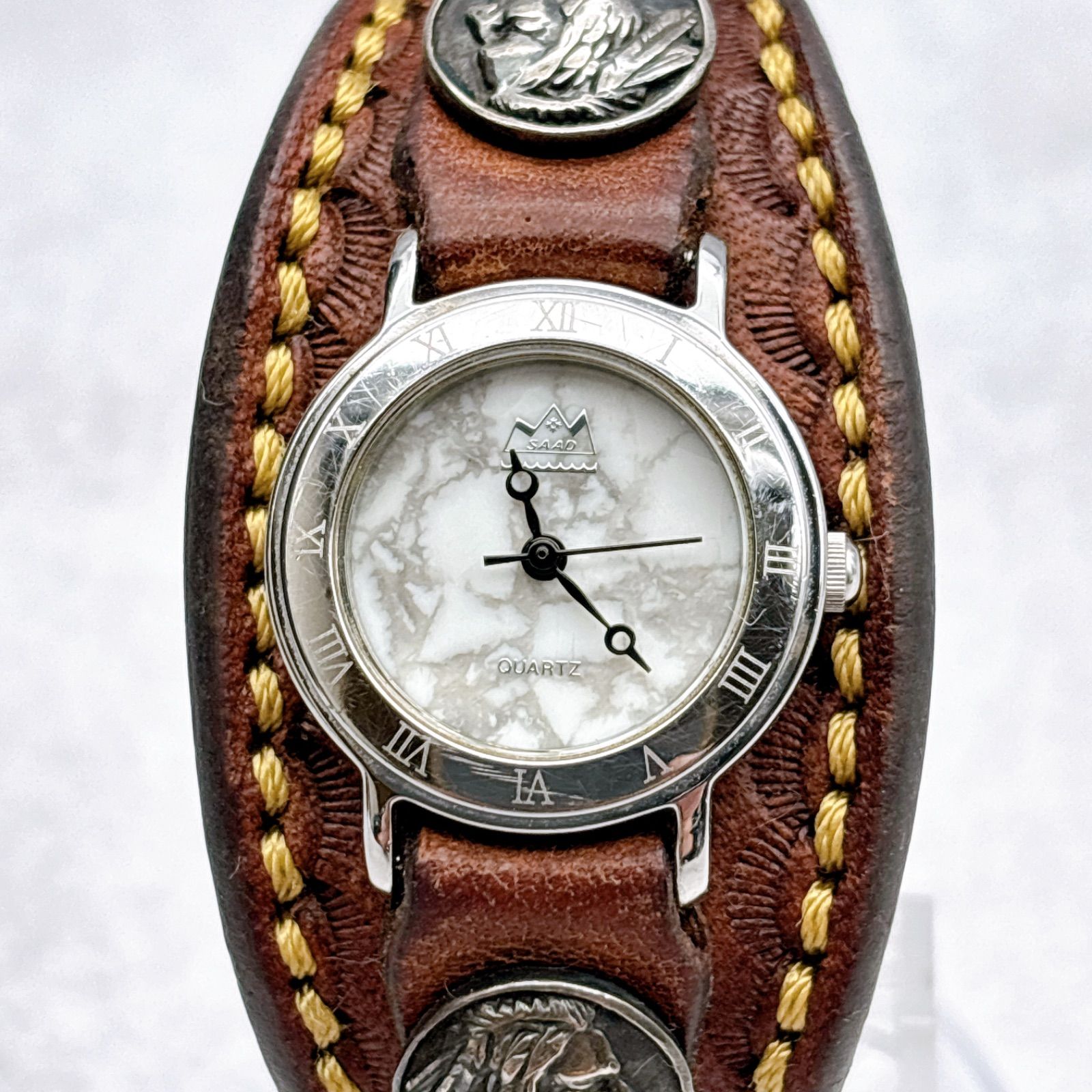 稼働 SAAD サード レザー ブレスウォッチ インディアン コンチョ