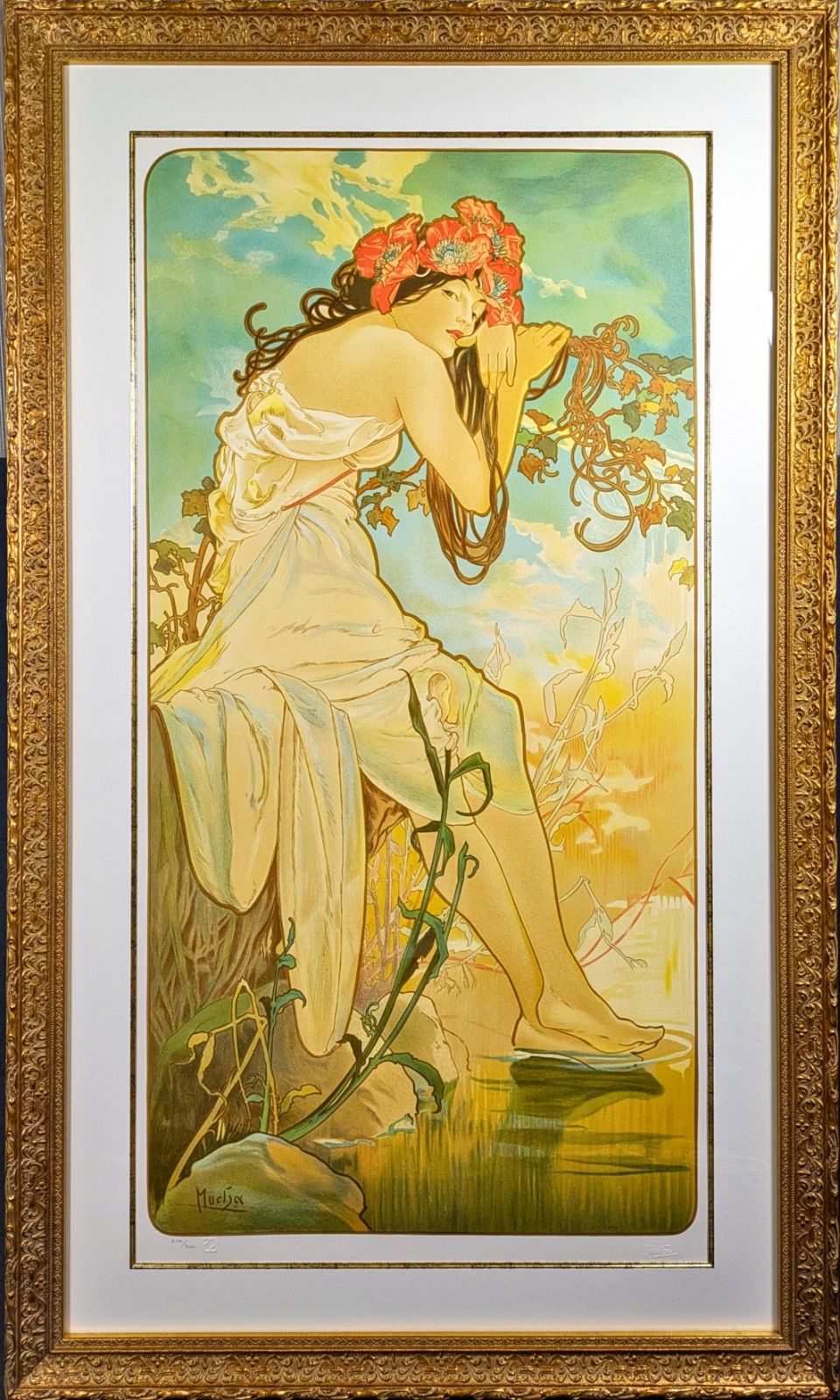 真作保証 ミュシャ財団リトグラフ 希少新品同様【四季1896夏】額付き