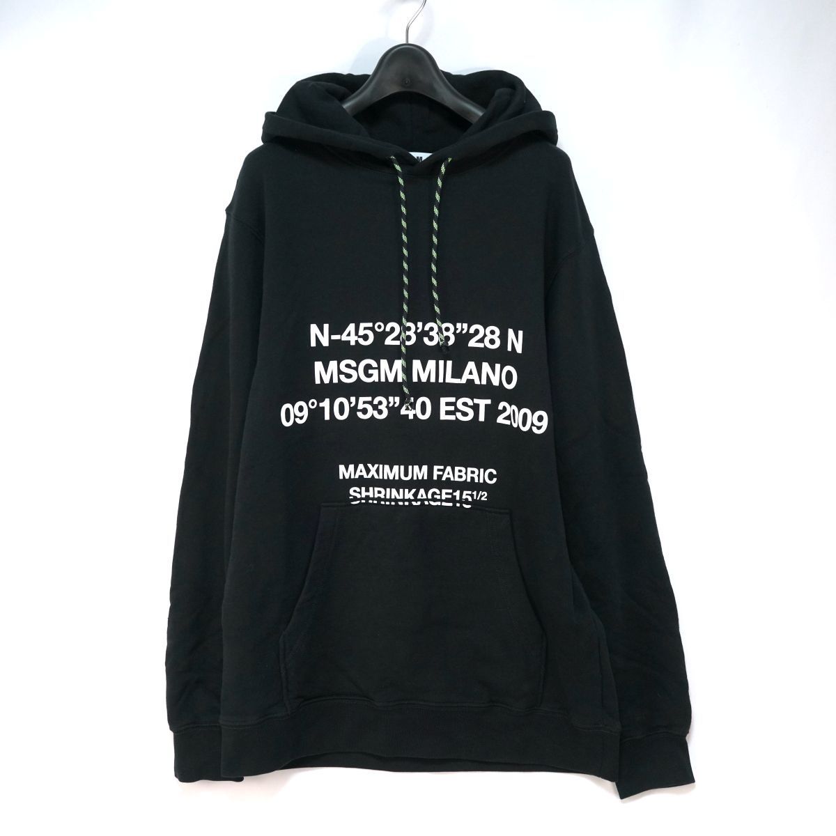 【中古】エムエスジーエム MSGM ロゴパーカー フーディー プルオーバー  L ブラック ホワイト 3140MM182J   メンズ MSGM エムエスジーエム フロント ロゴ フーディ パーカー プルオーバー