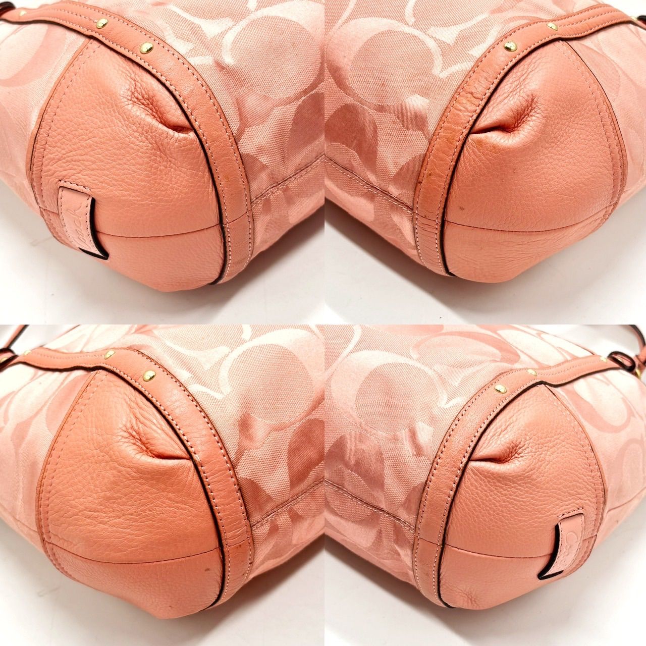 コーチ　ハンドバッグ　ピンク　シグネチャー　2way　レザー　キャンバス　T3 ✨良品✨ COACH コーチ ハンドバッグ トートバッグ シグネチャー