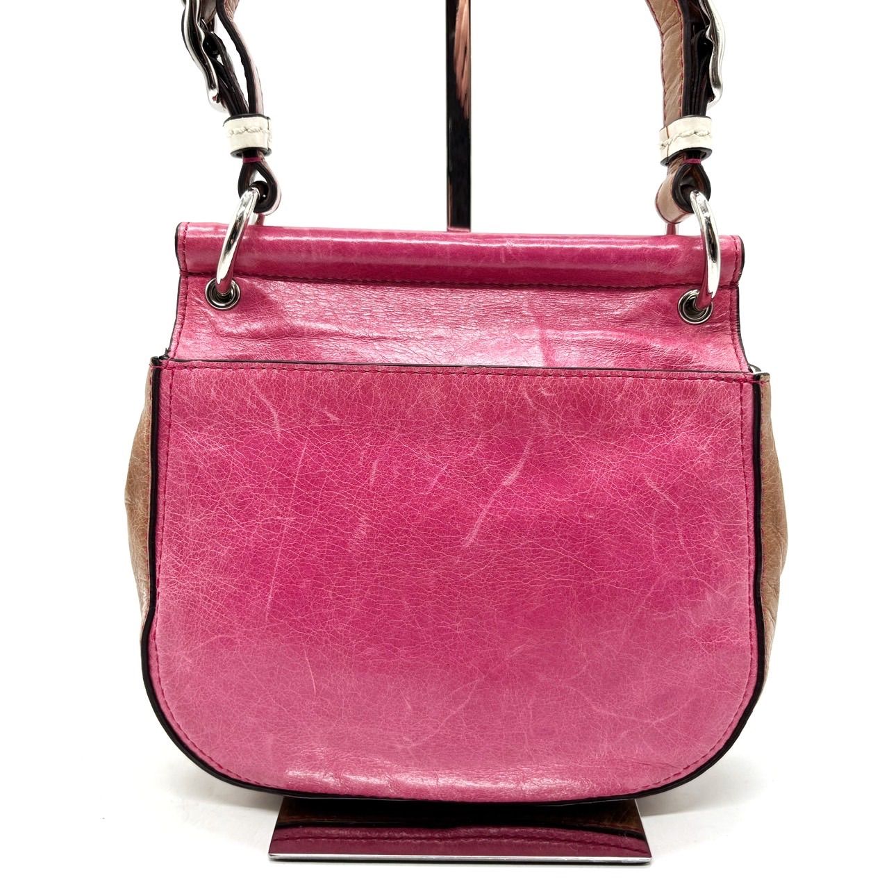 良品】 COACH コーチ ターンロック ピンク 2way アクセサリーポーチ 