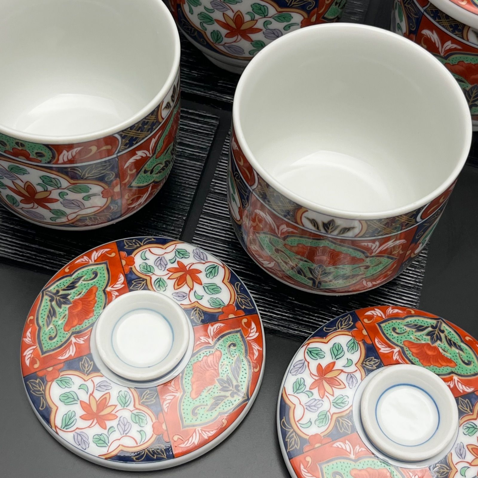 ◼︎未使用保管品◼︎【有田焼 古伊万里】龍峰窯 蓋付 茶碗蒸し椀 5客