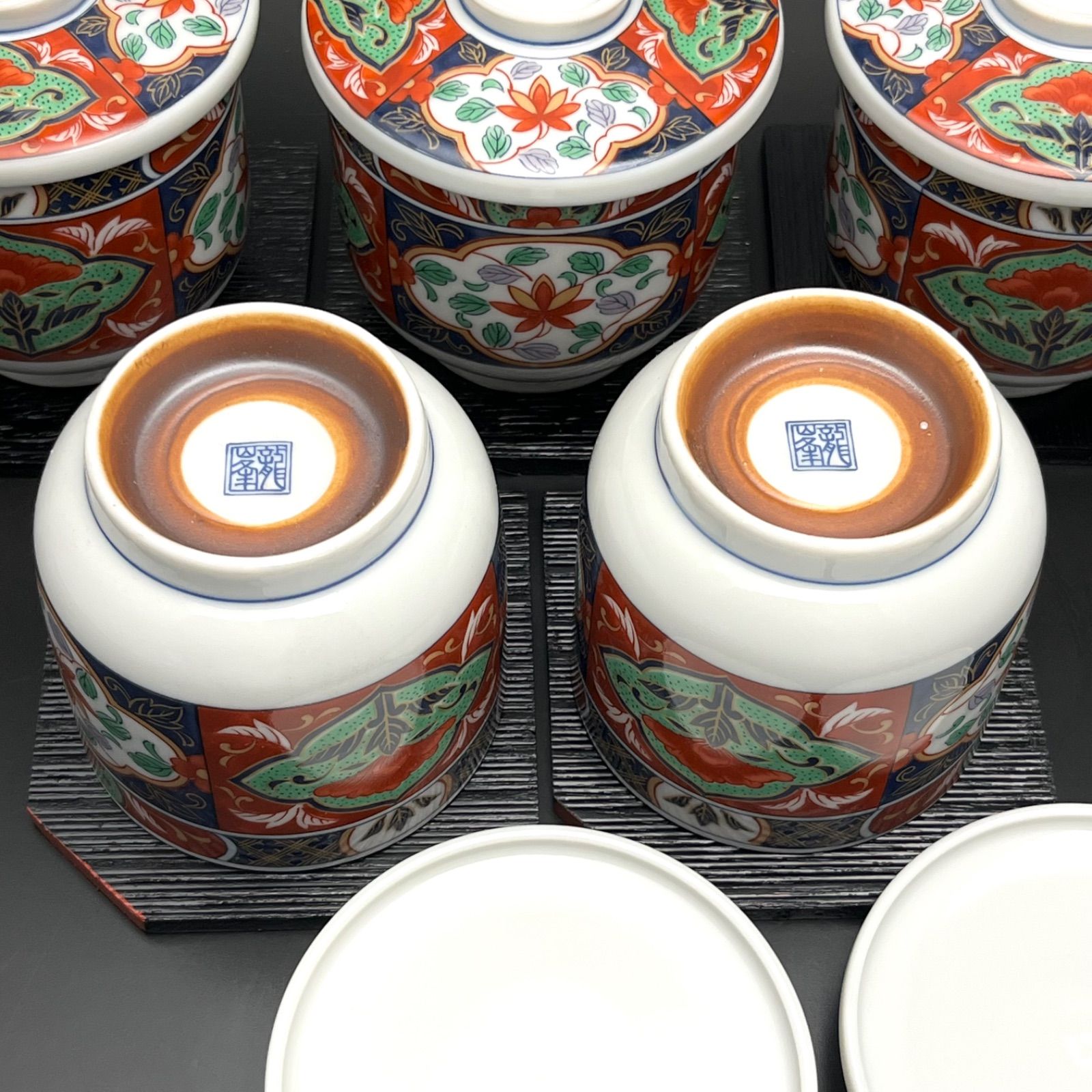 ◼︎未使用保管品◼︎【有田焼 古伊万里】龍峰窯 蓋付 茶碗蒸し椀 5客