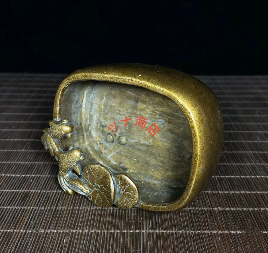 銅器 金魚筆洗 四方双魚硯台 文房四宝 装飾品 工芸品 美術品 置物