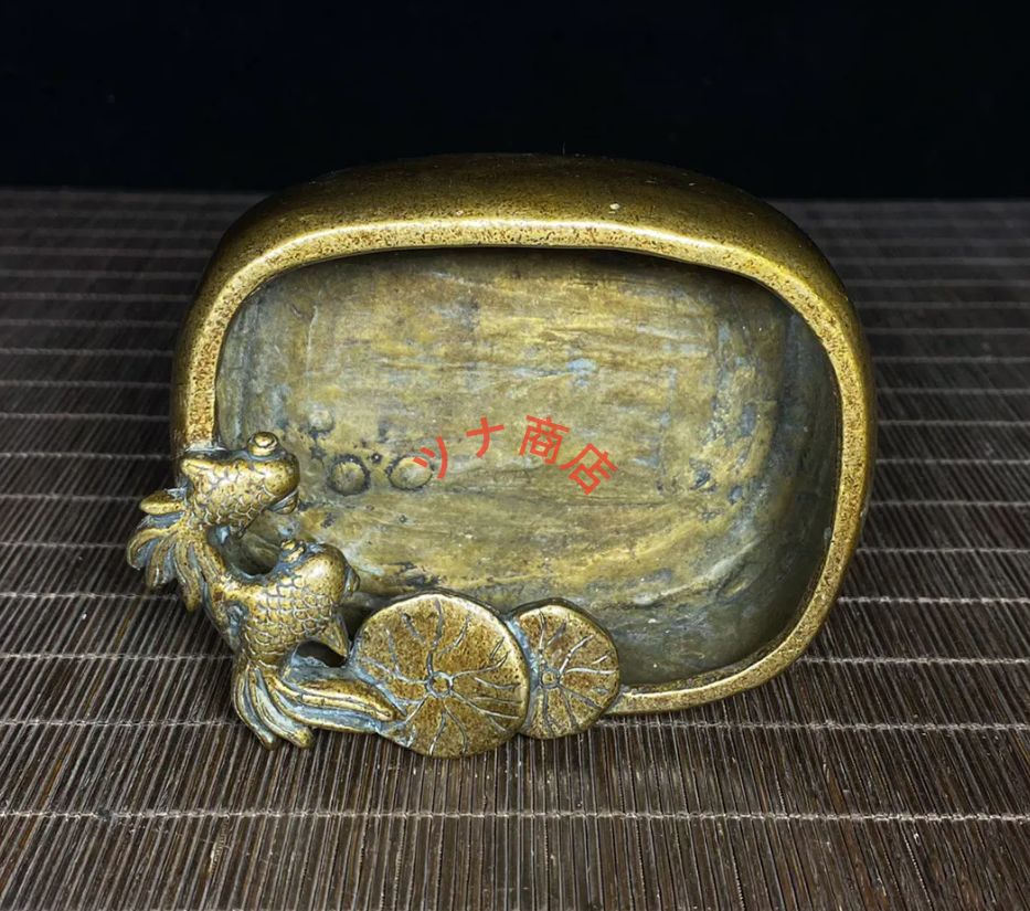 銅器 金魚筆洗 四方双魚硯台 文房四宝 装飾品 工芸品 美術品 置物