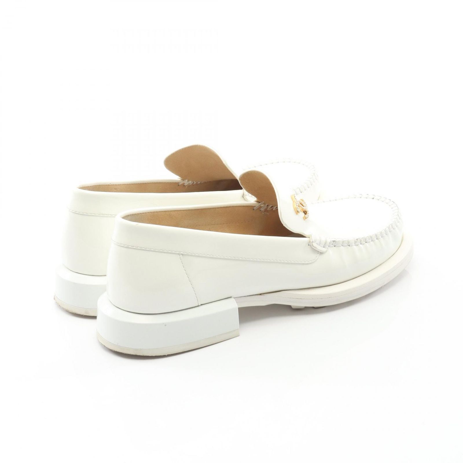 シャネル CHANEL ローファー ココマーク ホワイト パテントレザー エナメルレザー G 39447 レディース B