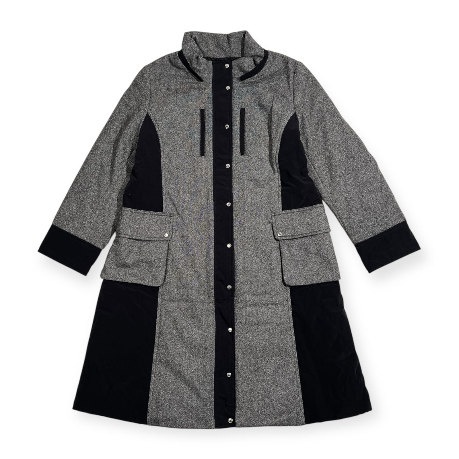 【高級】HIROKO KOSHINO 日本製 比翼 ノーカラー ロングコート HIROKO BIS HIROKO KOSHINO ヒロコビス ツイード ウール 中綿 ロング