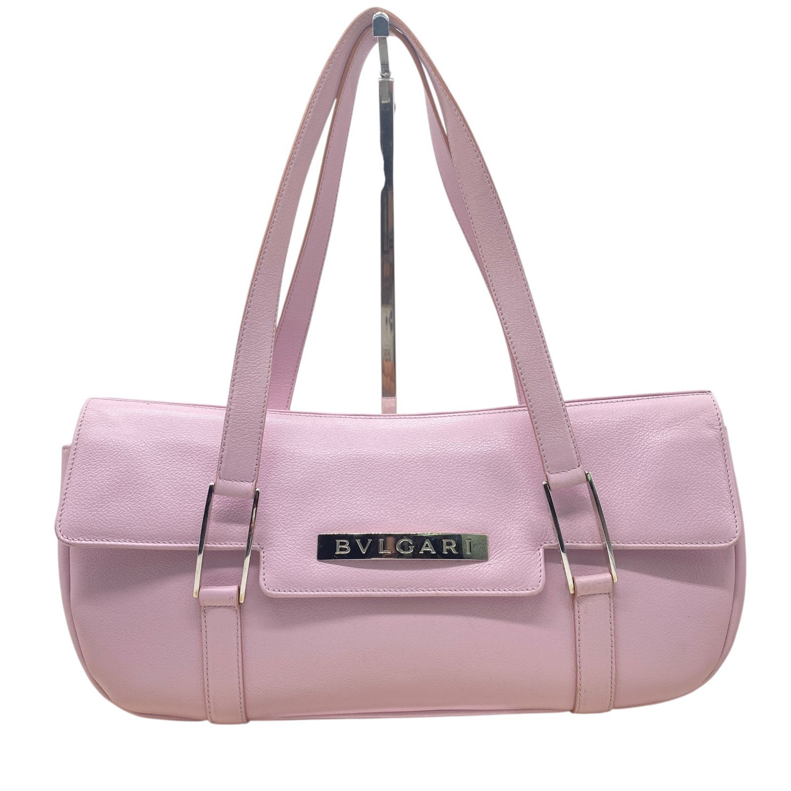 BVLGARI ブルガリ ハンドバッグ 肩掛け レザー 本革 ロゴ金具 ピンク