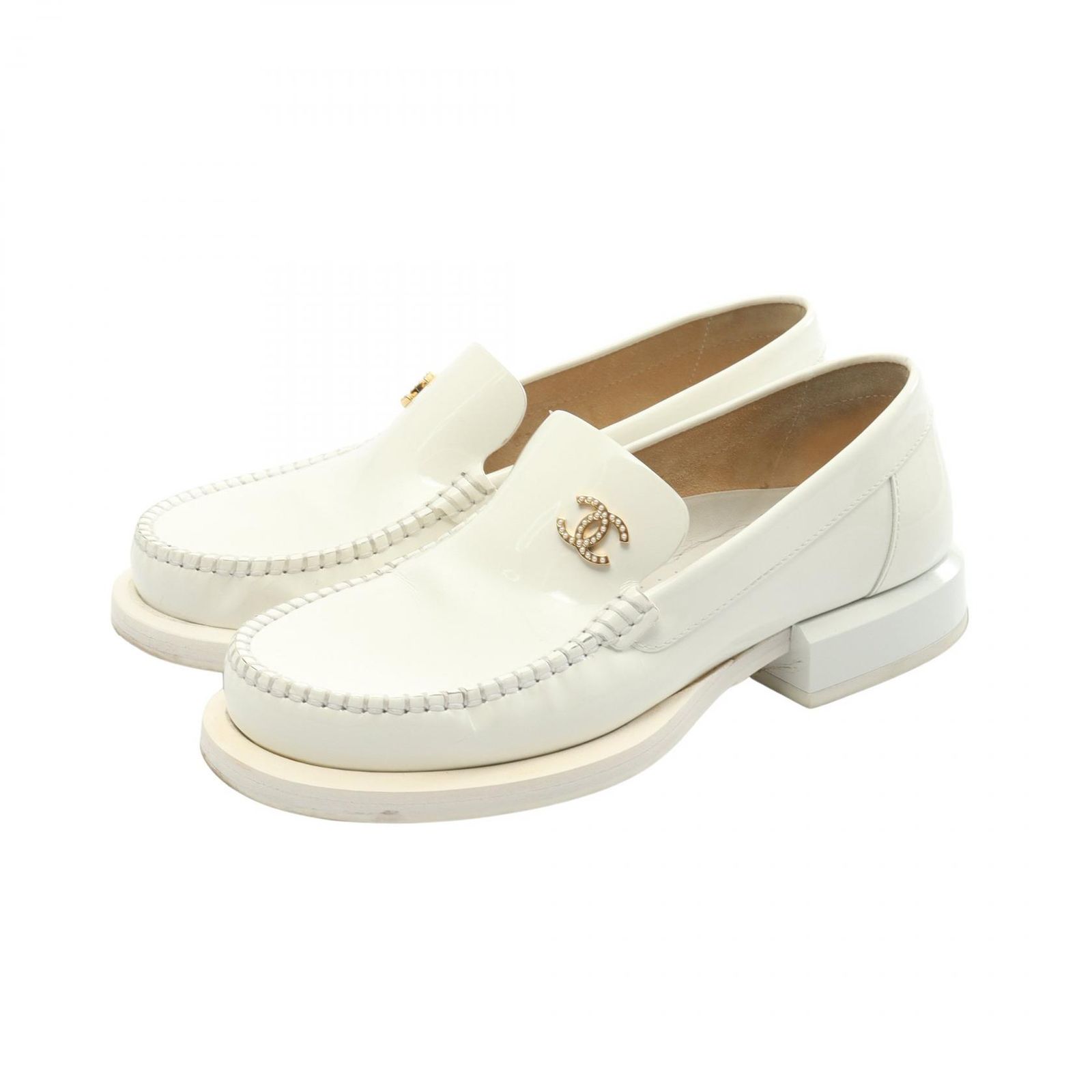 シャネル CHANEL ローファー ココマーク ホワイト パテントレザー