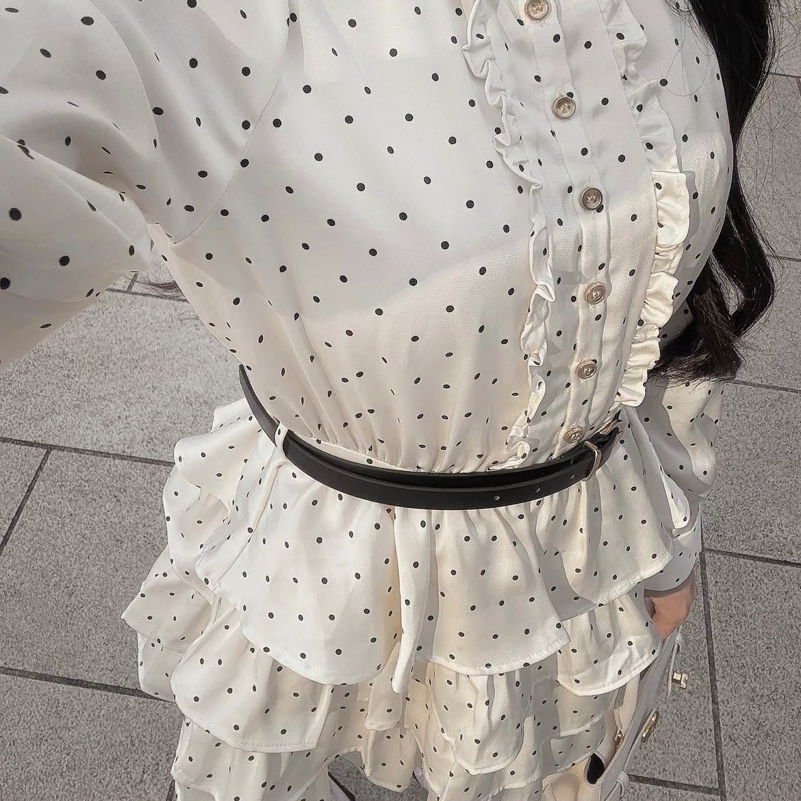 新品 完売 エムミーエメ クラシカルドットティアードワンピース M me