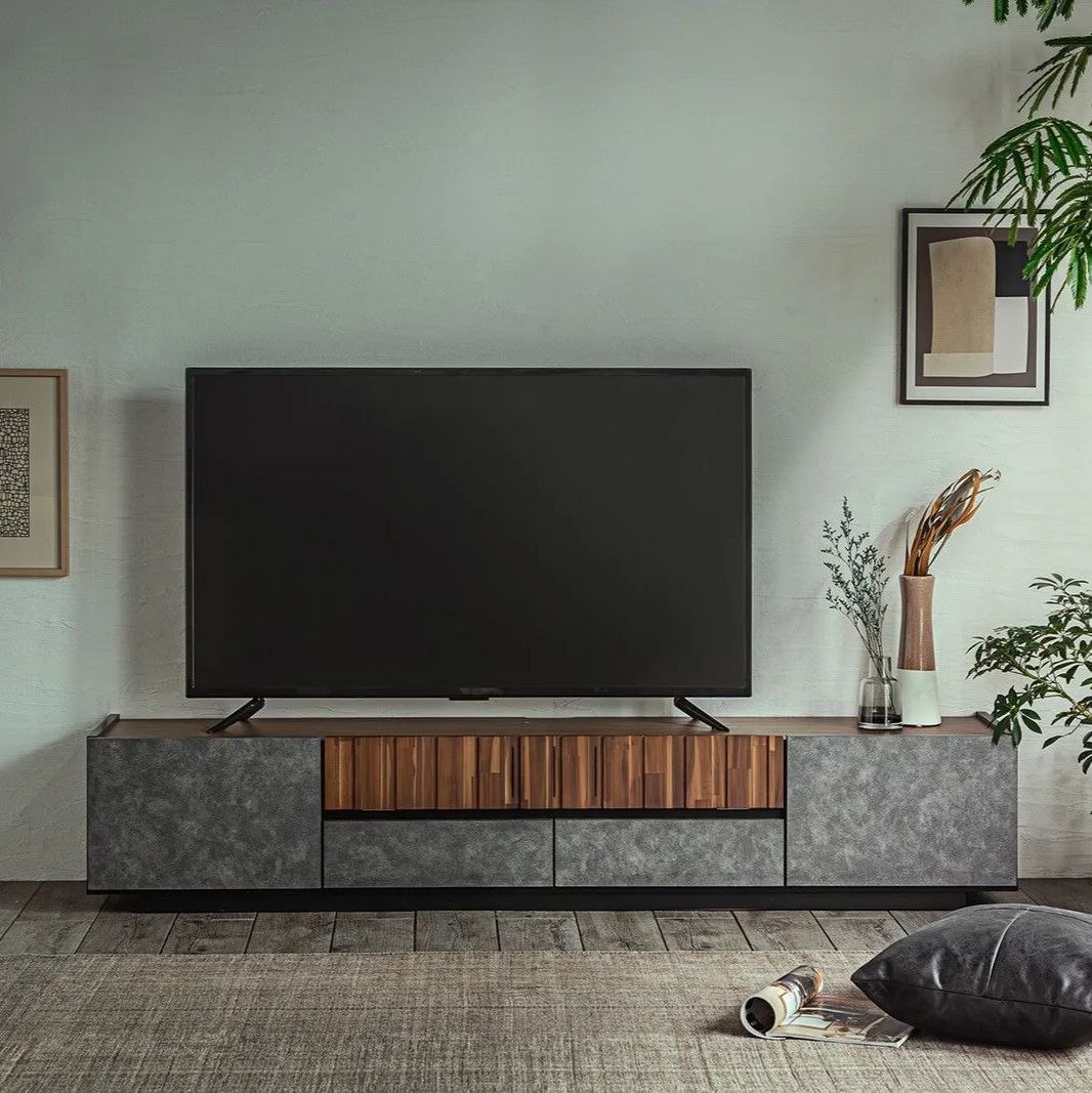 モルタル調＆木目 デザイン ローボード ［幅180cm］ テレビボード