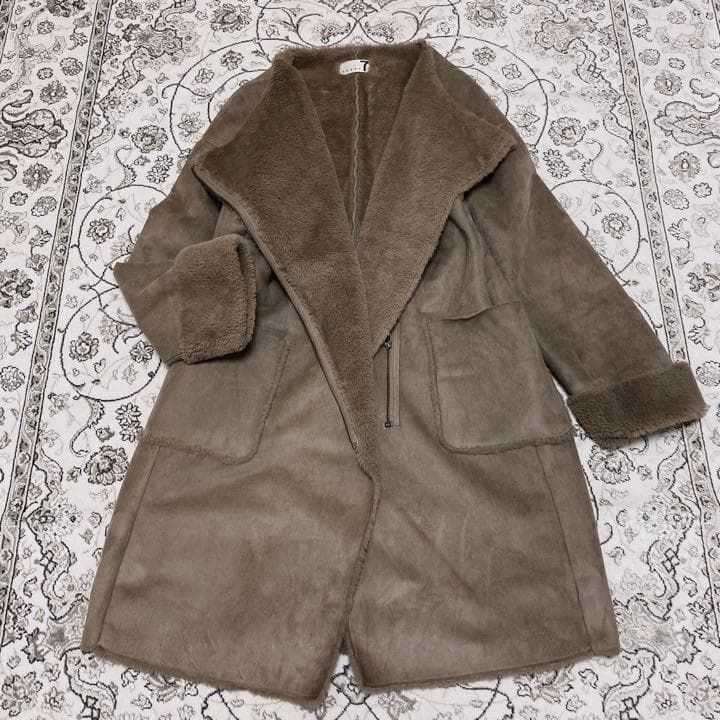 soeur7 ムートンコート ノーカラーコート フェイク ロング 大人綺麗め soeur7 ムートンコート ノーカラーコート フェイク ロング 大人綺麗め