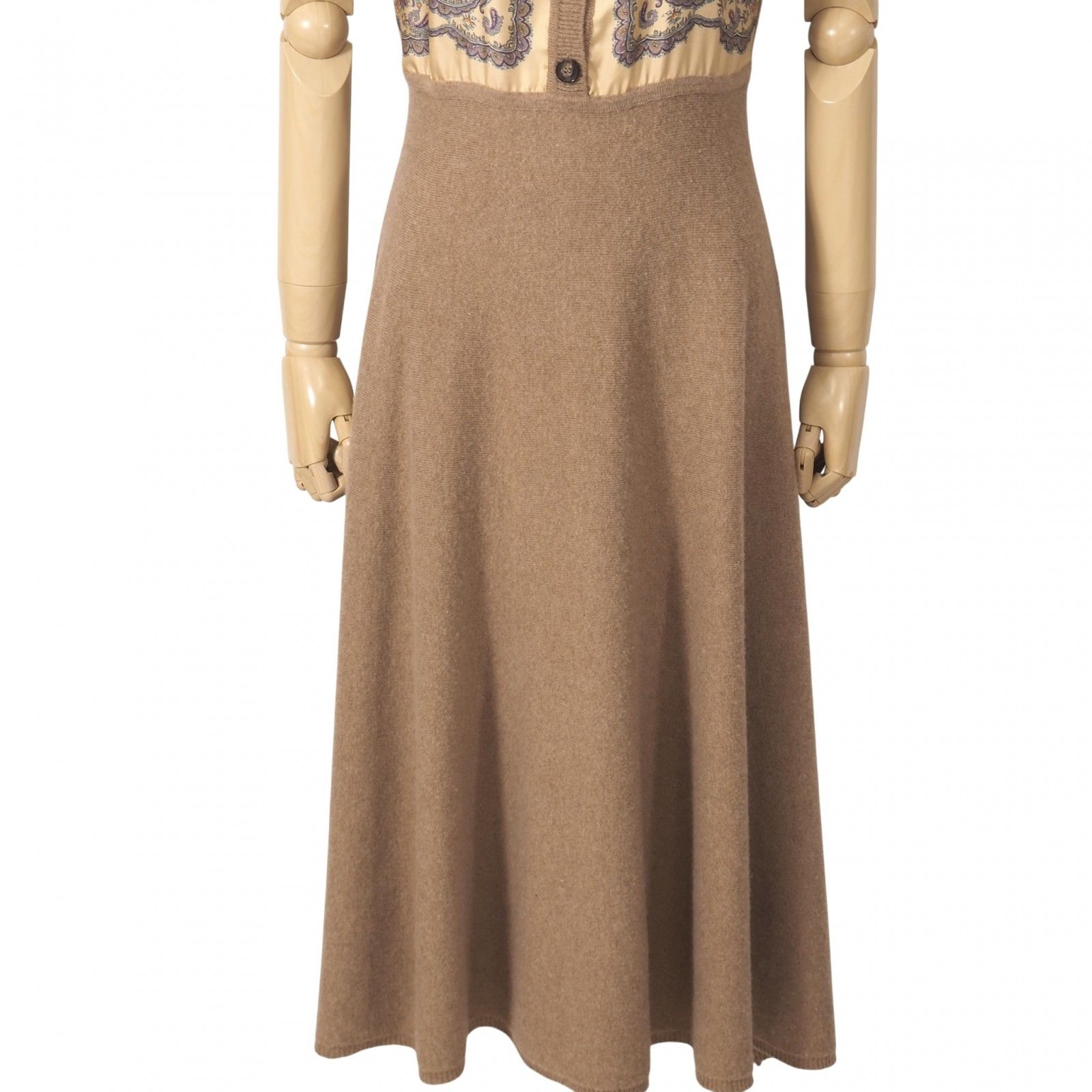 良品 エトロ ETRO 23年製 シルク切替 半袖 ニット ワンピース マキシ丈