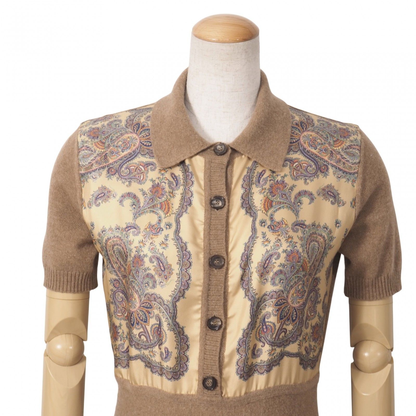 良品 エトロ ETRO 23年製 シルク切替 半袖 ニット ワンピース マキシ丈