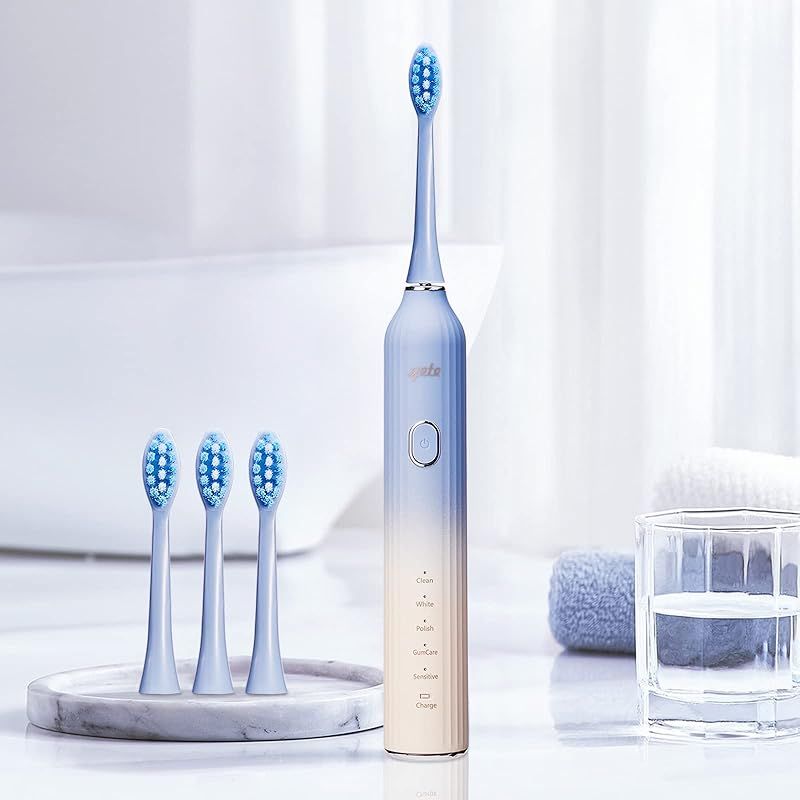 YETE 電動歯ブラシ 歯ブラシ ソニッケアー 音波歯ブラシ 超音波歯ブラシ 口腔洗浄器 電動はぶら 充電式 IPX 7防水 130日間使用 替えブラシ 2本 Blue