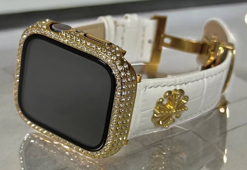 ホワイト ゴールドgcc アップルウォッチバンド 本革レザーベルト クロコダイル Apple Watch 画面保護カバー glassパヴェケース キラキラ メッキ 41 42 44 45 46 mm メンズ レディース series 4〜11 SE 2 3