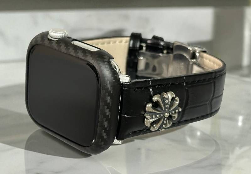  マットカーボンs アップルウォッチ バンド レザーベルト 本革 クロコダイル Apple Watch 保護カバー リアルカーボンファイバー ケース 44 mm 45 46 49 ultra ウルトラ メンズ レディース バンド ベルト Apple Watchアクセサリー