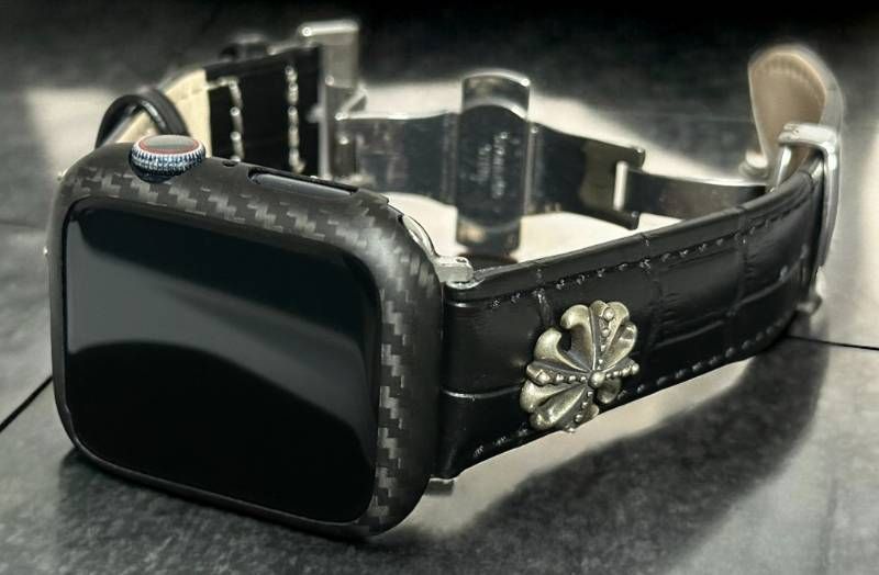 マットカーボンs アップルウォッチ バンド レザーベルト 本革 クロコダイル Apple Watch 保護カバー リアルカーボンファイバー ケース 44 mm 45 46 49 ultra ウルトラ メンズ レディース