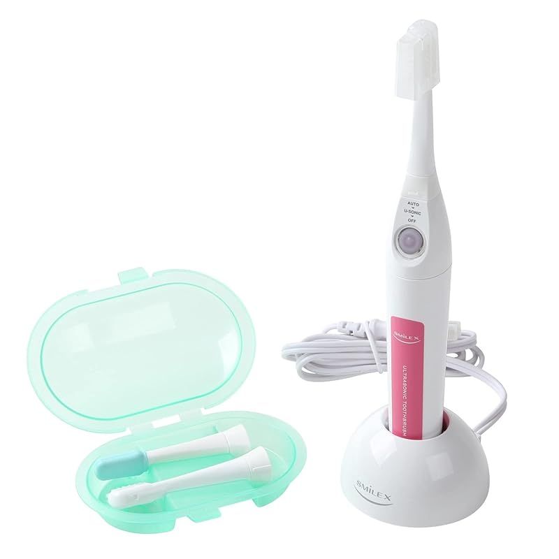 本体ピンク色の1 6 MHz超音波電動歯ブラシ スマイルエックス AU 300 D替歯ブラシ 付
