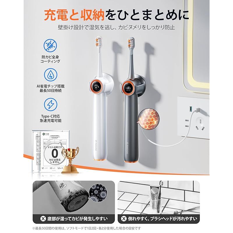  2025最強バブル洗浄 歯茎に優しいケア RANVOO 電動歯ブラシ ソニック バブル洗浄技術 360度全面洗浄 歯垢除去 歯周ポケットケア タッチパネル搭載 3つのモード 60日間使用 マグネット式充電 防カビ 抗菌 IPX 7防水 替えブラシ2本 バブ 歯ブラシ オーラルケア