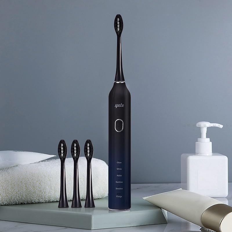 YETE 電動歯ブラシ 歯ブラシ ソニッケアー 音波歯ブラシ 超音波歯ブラシ 口腔洗浄器 電動はぶら 充電式 IPX 7防水 130日間使用 替えブラシ 2本 Black
