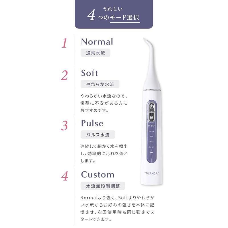  プロテック 口腔洗浄器 ジェットウォッシャー BLANCA ブラシとフロスを同時に使える タンクレス 音波洗浄 ジェットフロス 電動歯ブラシ機能付き 水圧調節 ブランカ 口腔洗浄機 オーラルケア