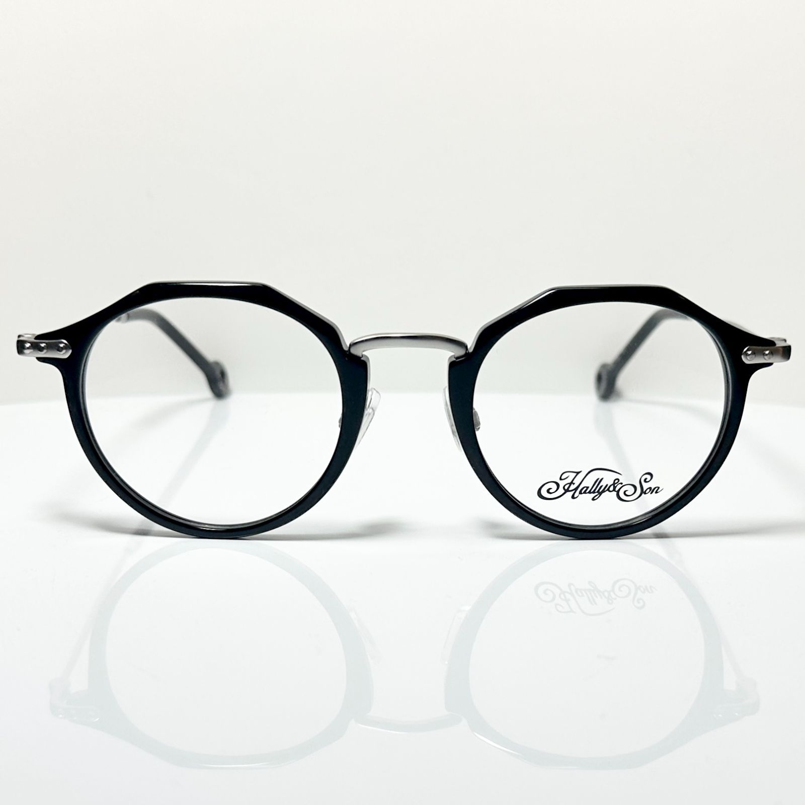 処分価格 イタリア社 メガネ 黒シルバー クラウンパント Hally - Son HS 928 ケース他付属付 Crown Panto