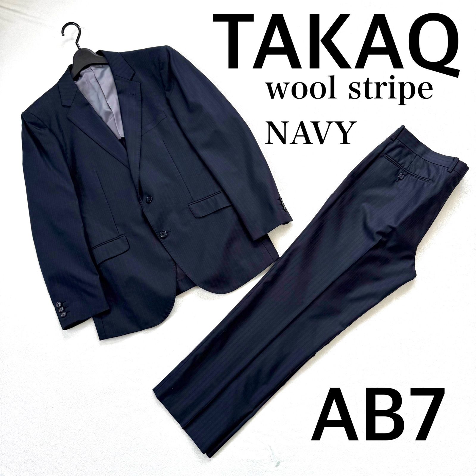 美品✨️TAKAQ×REDA セットアップ スーツ 冷感 生地 ネイビー AB6 良品・AB7✨タカキュー ストライプ スーツ セットアップ ネイビー