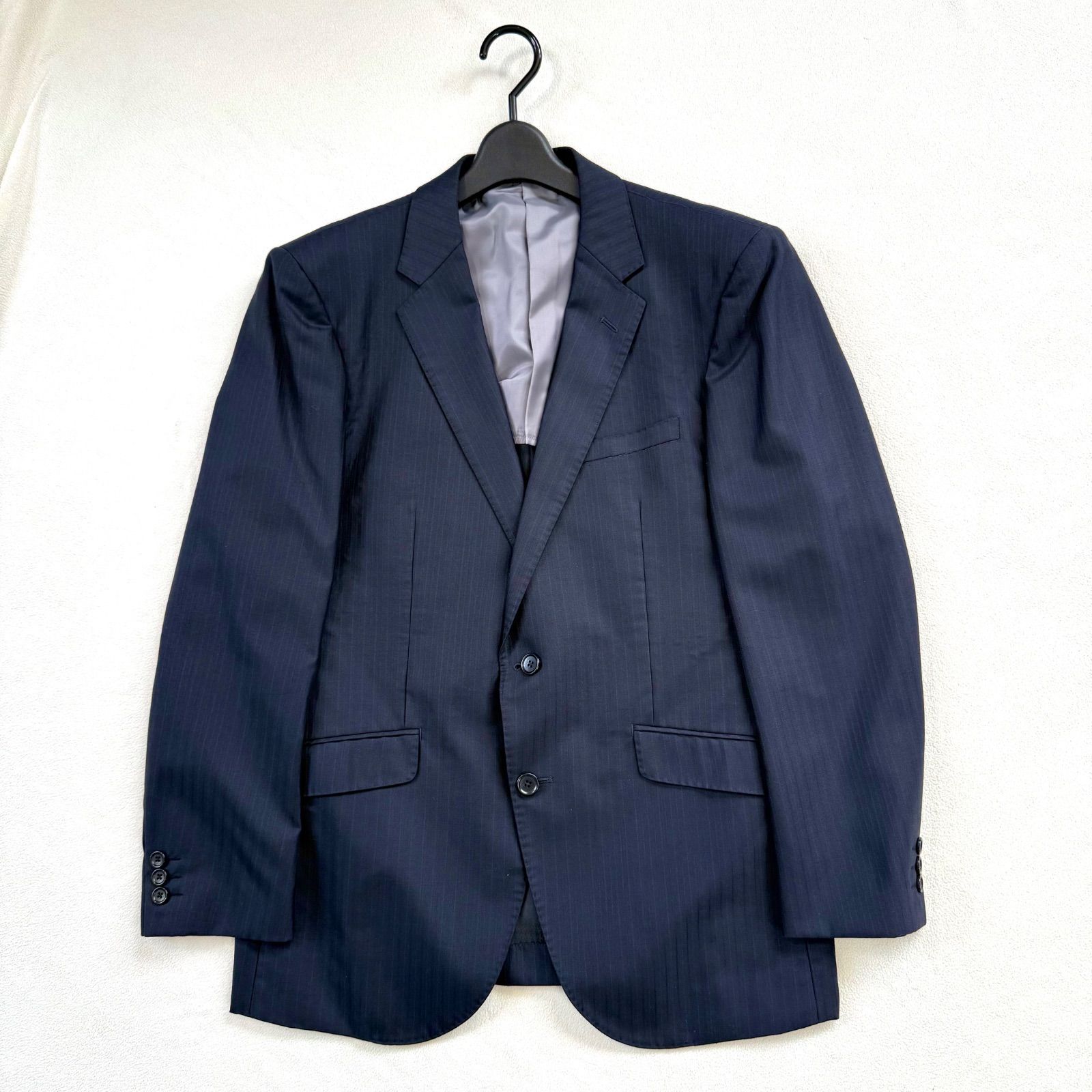 良品・AB7✨タカキュー ストライプ スーツ セットアップ ネイビー