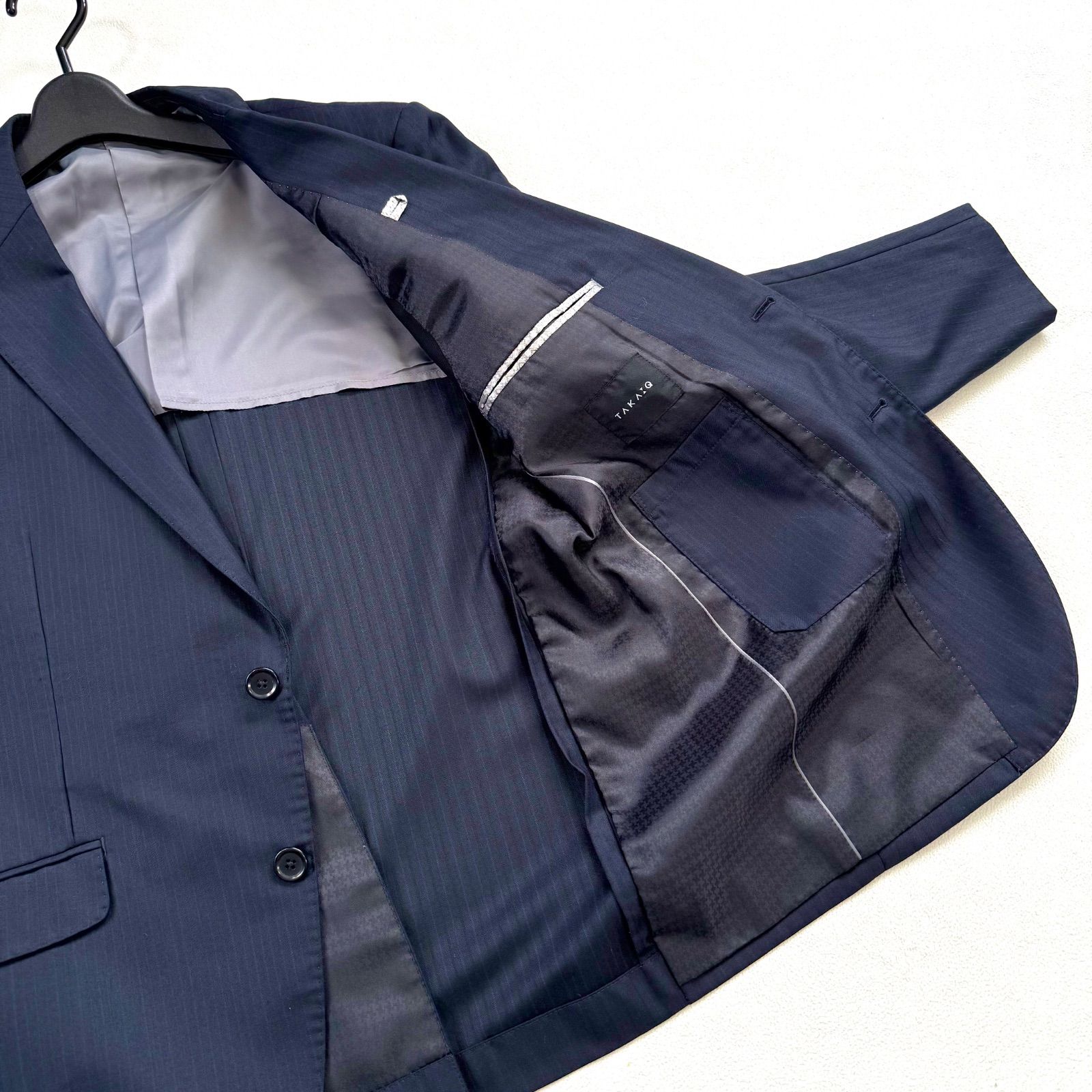 良品・AB7✨タカキュー ストライプ スーツ セットアップ ネイビー