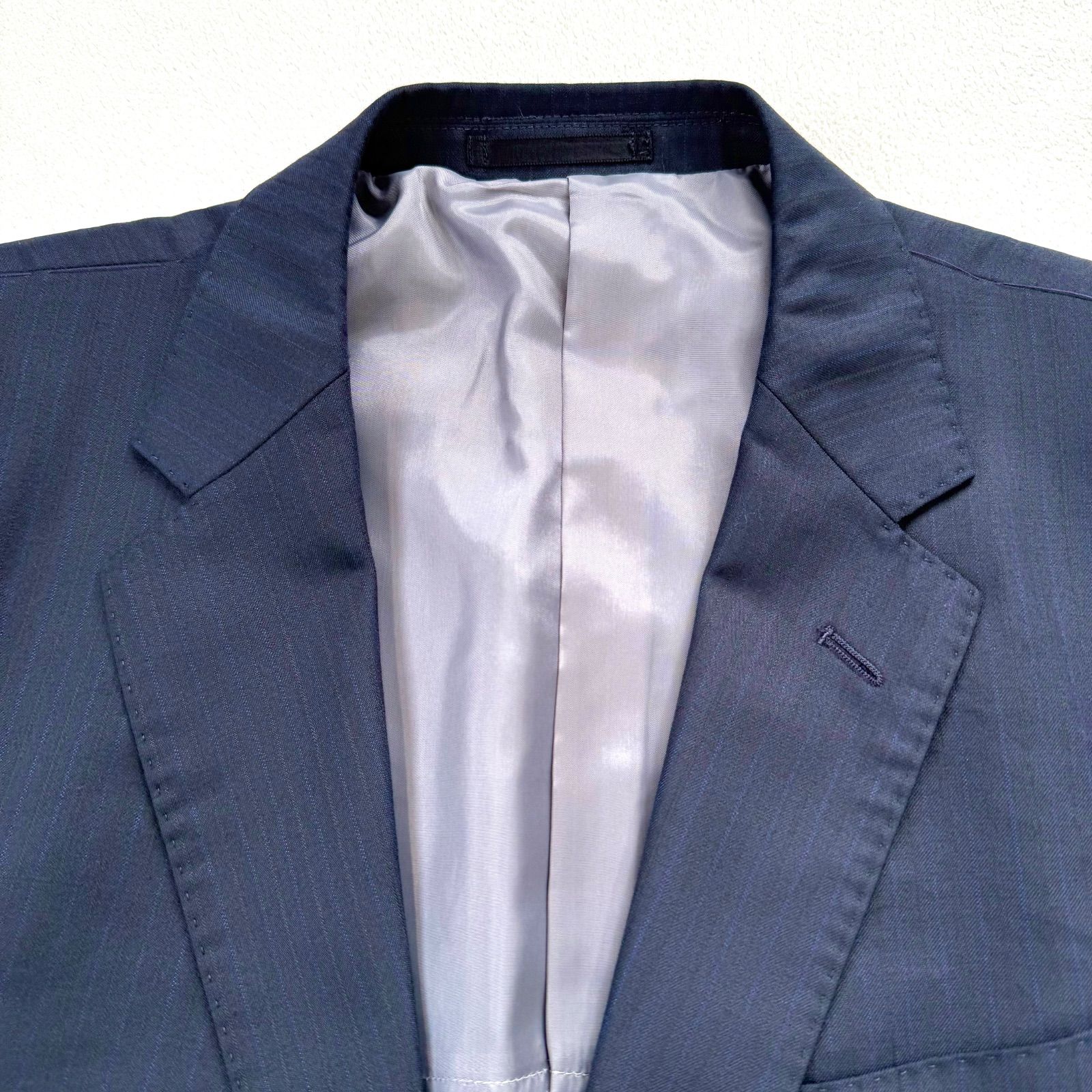 良品・AB7✨タカキュー ストライプ スーツ セットアップ ネイビー