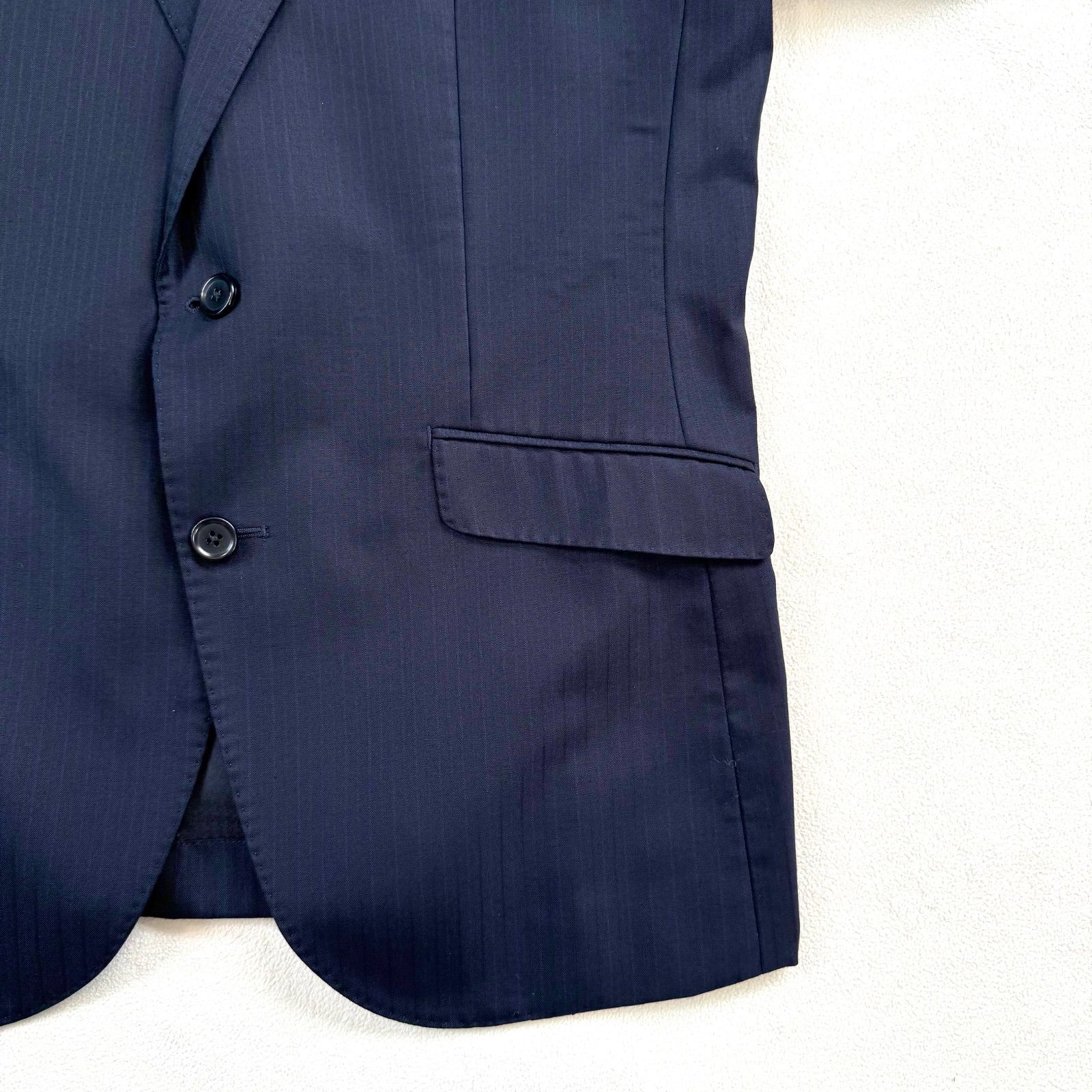 良品・AB7✨タカキュー ストライプ スーツ セットアップ ネイビー