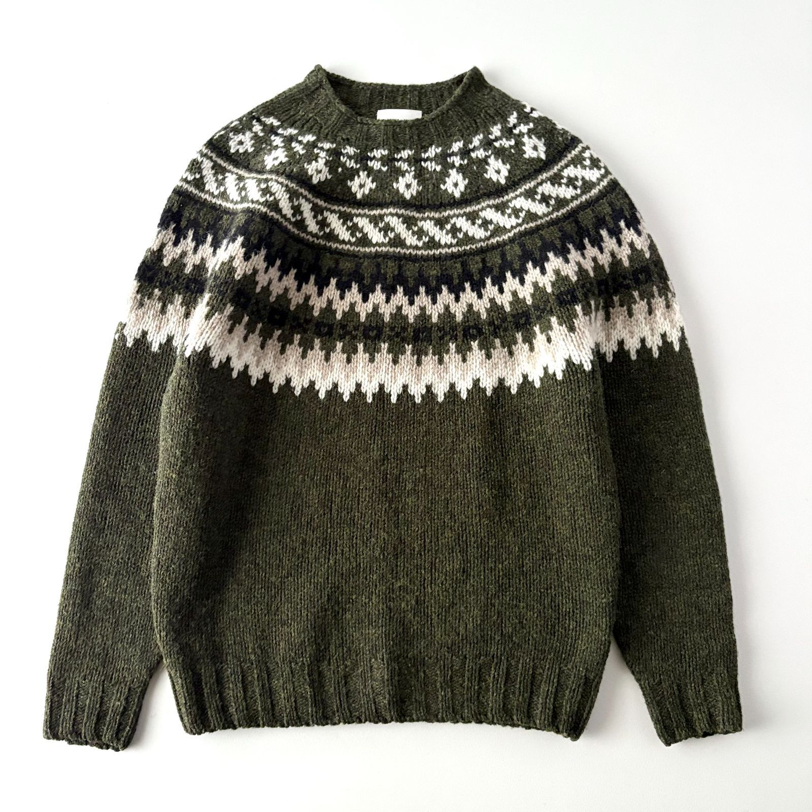 モリスアンドサンズMORRIS&SONSウール100%クルーネック球心柄ニット 美品 / MORRIS&SONS モリスアンドサンズ / ウール100% 求心編み