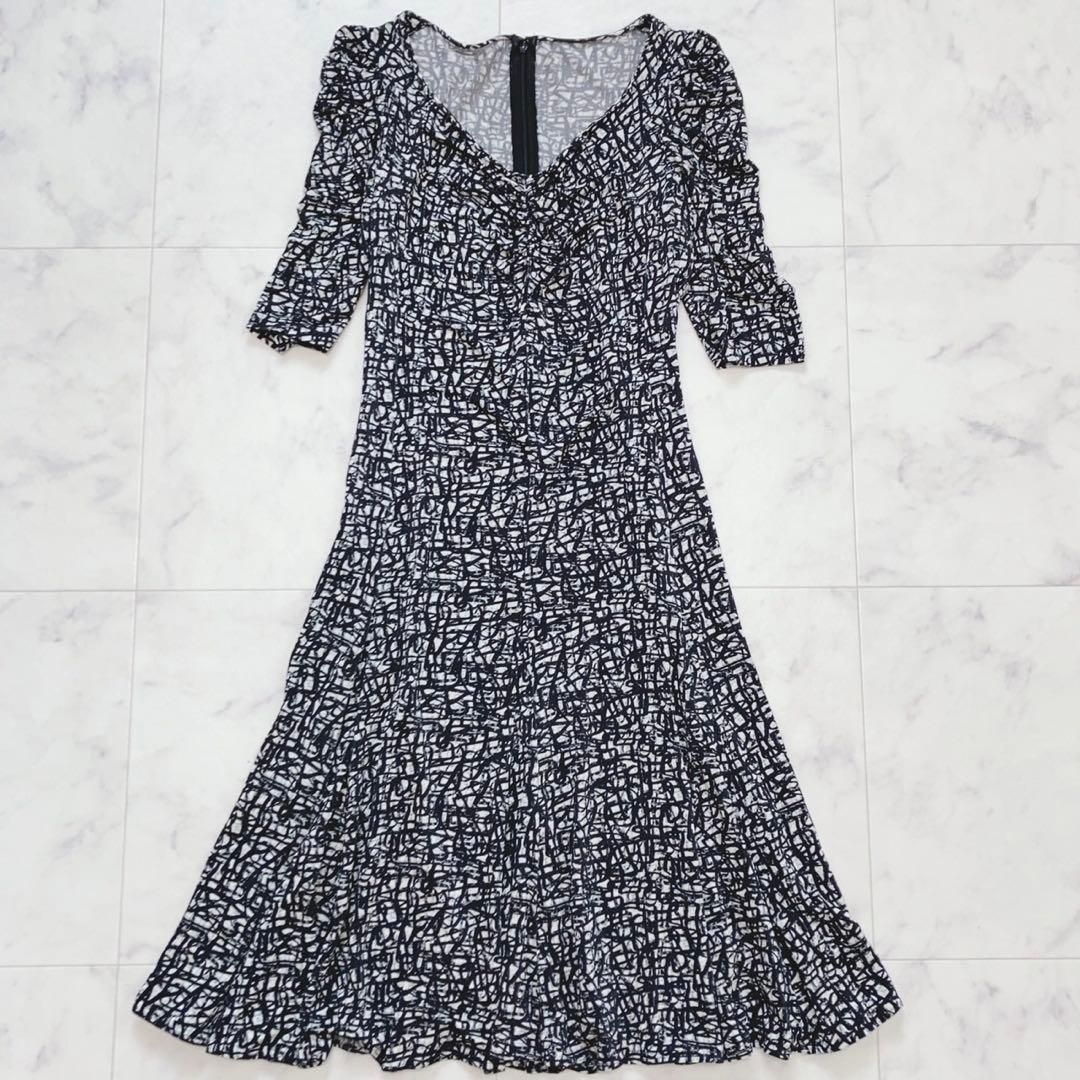 EPOCA ロングワンピース 総柄 Ｖネック 美シルエット M エポカ フ