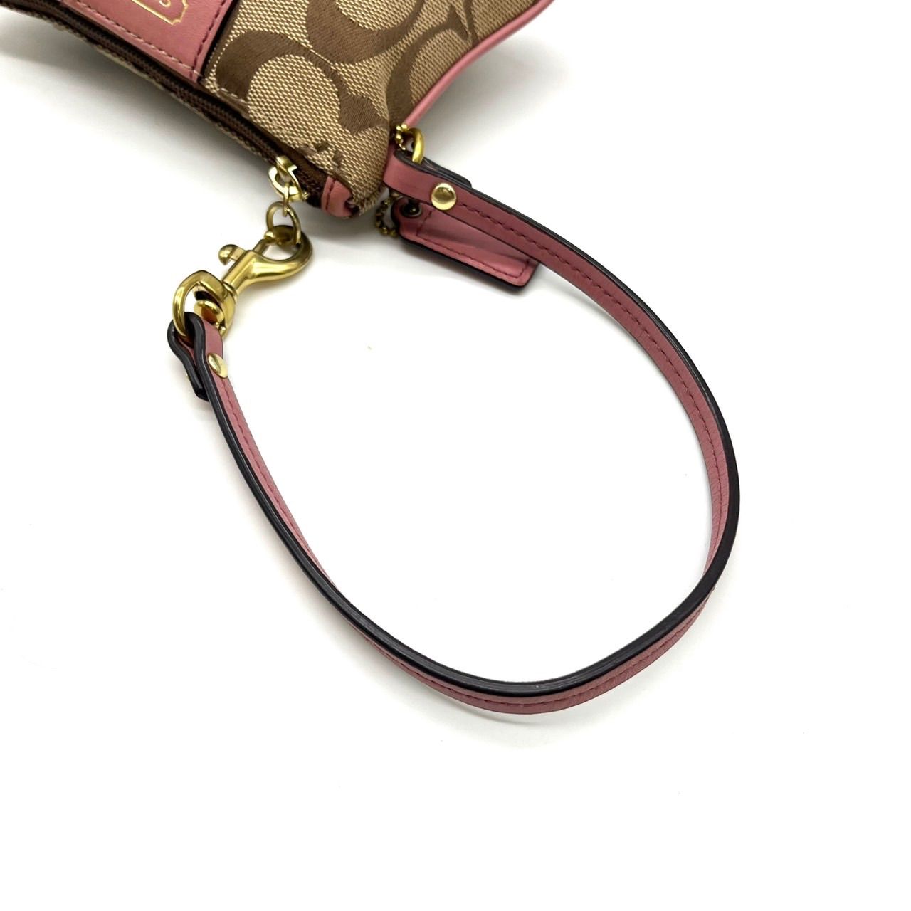 美品✨コーチ　アクセサリーポーチ ハンドバッグ キャンバス ピンク シグネチャー 極美品 COACH コーチ ハンドバッグ アクセサリーポーチ シグネチャー