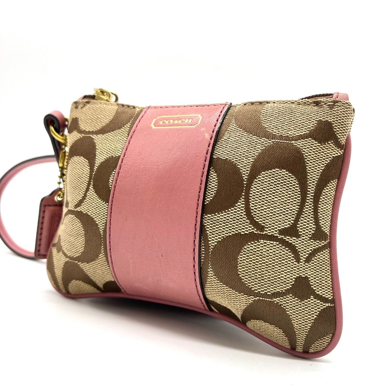 コーチ　ハンドバッグ　ピンク　シグネチャー　2way　レザー　キャンバス　T3 ✨良品✨ COACH コーチ ハンドバッグ トートバッグ シグネチャー
