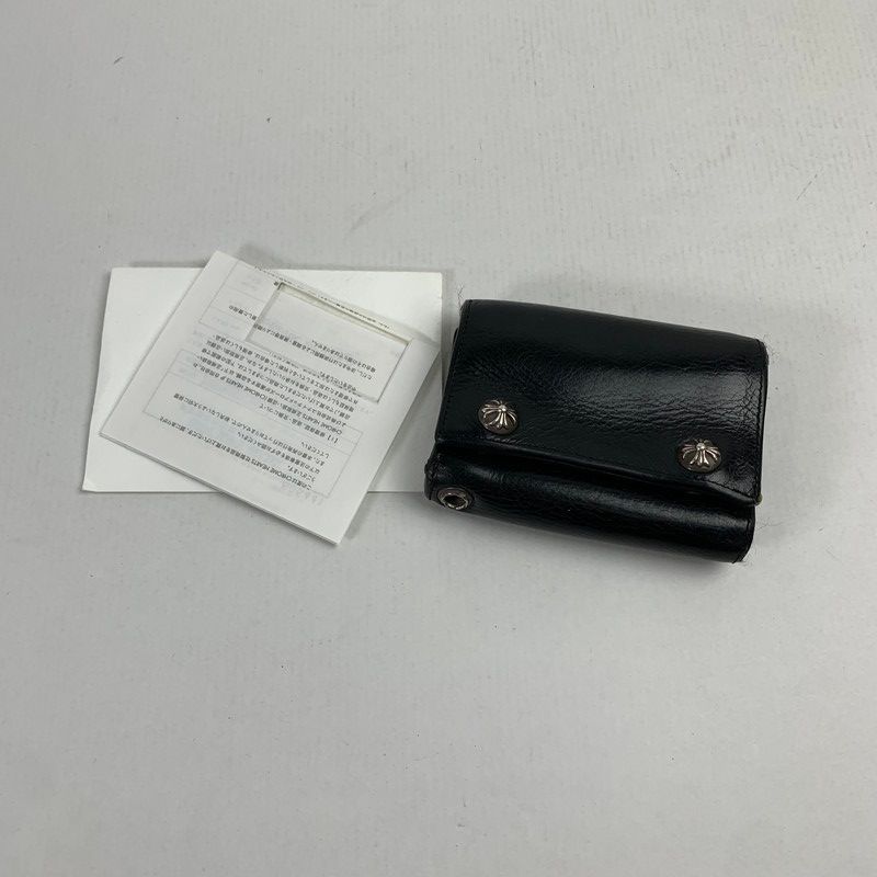 品 CHROME HEARTS 3 FOLD BLK クロスボタン レザーウォレット クロム ハーツ 190-251204-st-07-fuz