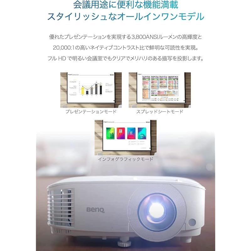 BenQ MH 560 フルHD画質 DLPプロジェクター 3 800 ANSIルーメン 軽量 パーティゲーム 映画鑑賞 10 Wスピーカー内蔵 HDMIx 2 ランプ寿命最長15 000時間