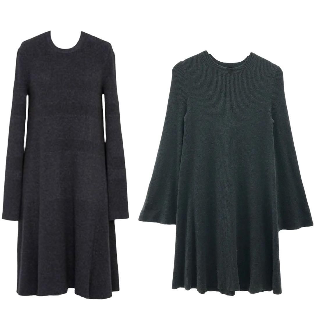 Drawer 定価約9万 ウールリブフ スリーブワンピース グレー 1