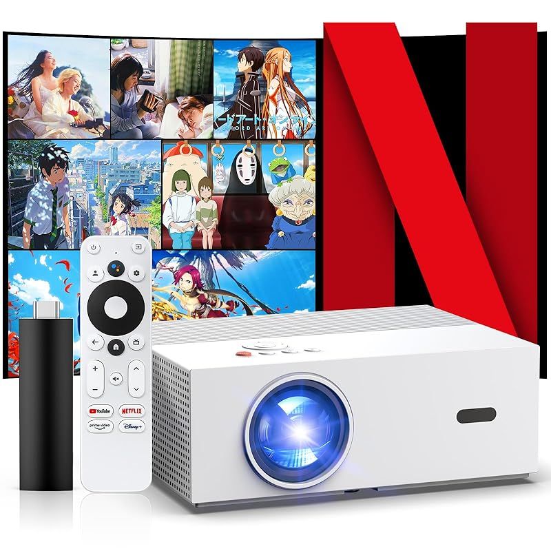 JOWLURK プロジェクター 家庭用 TVスティック付属でNetflix Google対応 令和7年月新登場 30000 LM 4 K対応 オートフォーカス＆自動台形補正 WiFi 6 Bluetooth 5.4 300インチ大画面 高輝度スピーカー スマホ