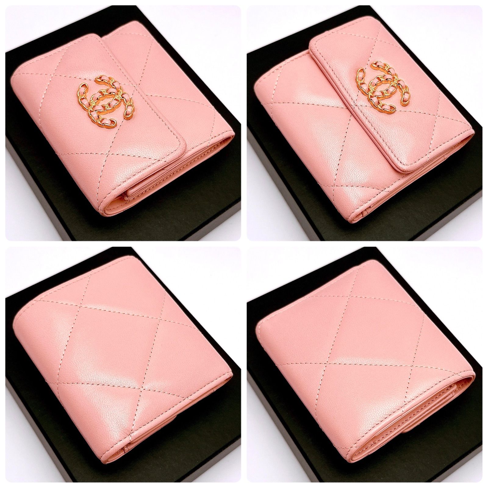 シャネル CHANEL ラムスキン コンパクトウォレット マトラッセ ピンク