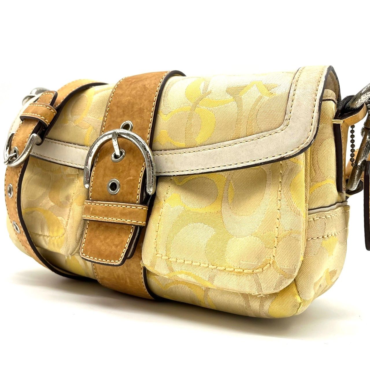 coach コーチ　シグネチャー柄　ショルダーバッグ　イエロー　ベージュ　革 COACH コーチ シグネチャー ショルダーバッグ キャンバス レザー 斜め