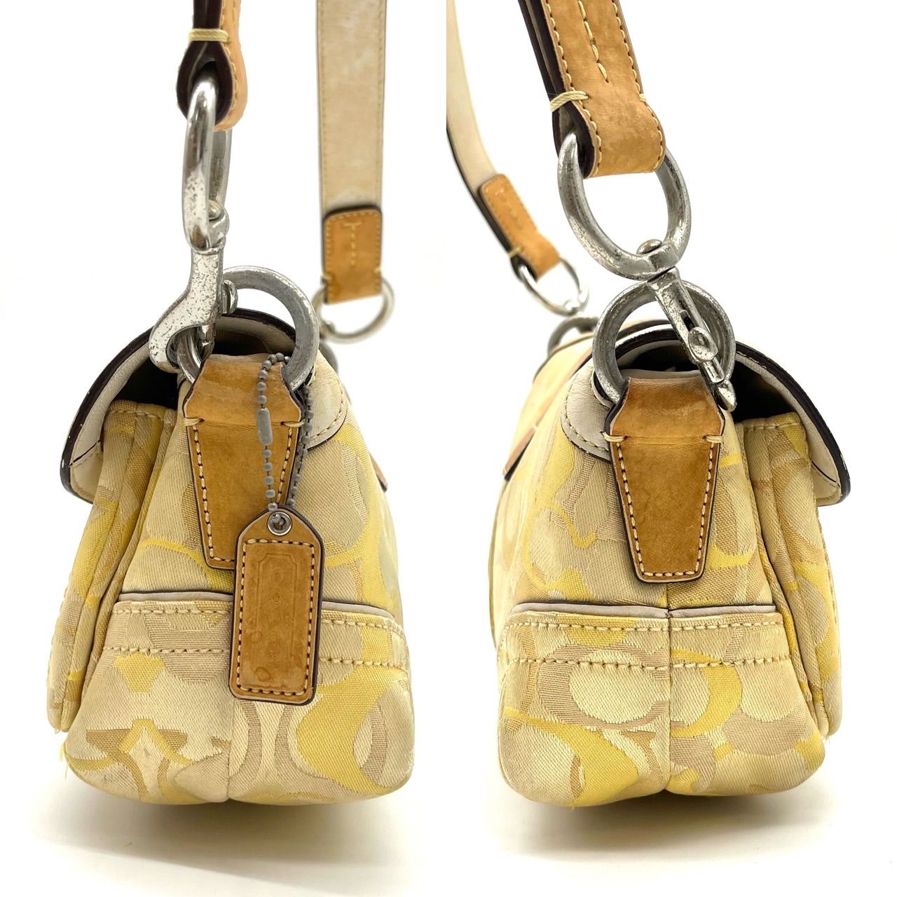 coach コーチ　シグネチャー柄　ショルダーバッグ　イエロー　ベージュ　革 COACH コーチ シグネチャー ショルダーバッグ キャンバス レザー 斜め