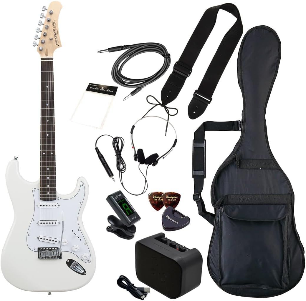 エレキギター 初心者入門 ホワイト ソフトケース シールド ミニアンプ