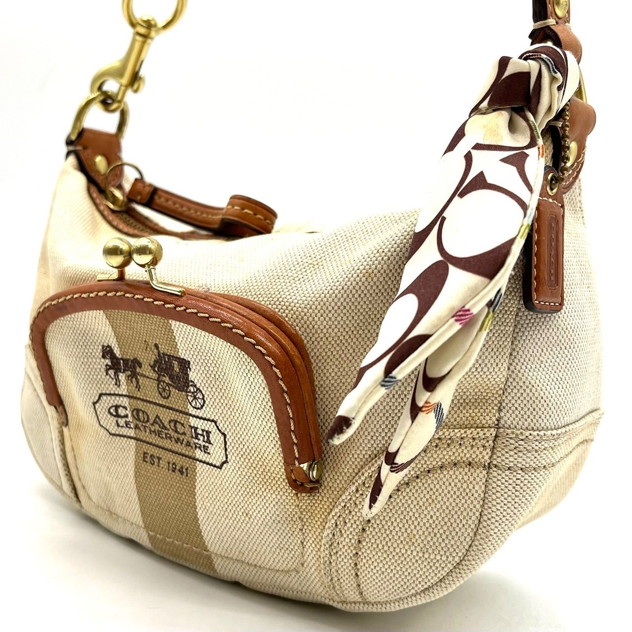 COACH Y 2 K horse logo gamaguchi half moon shoulder bag canvas leather unisex コーチ ショルダーバッグ ユニセックス