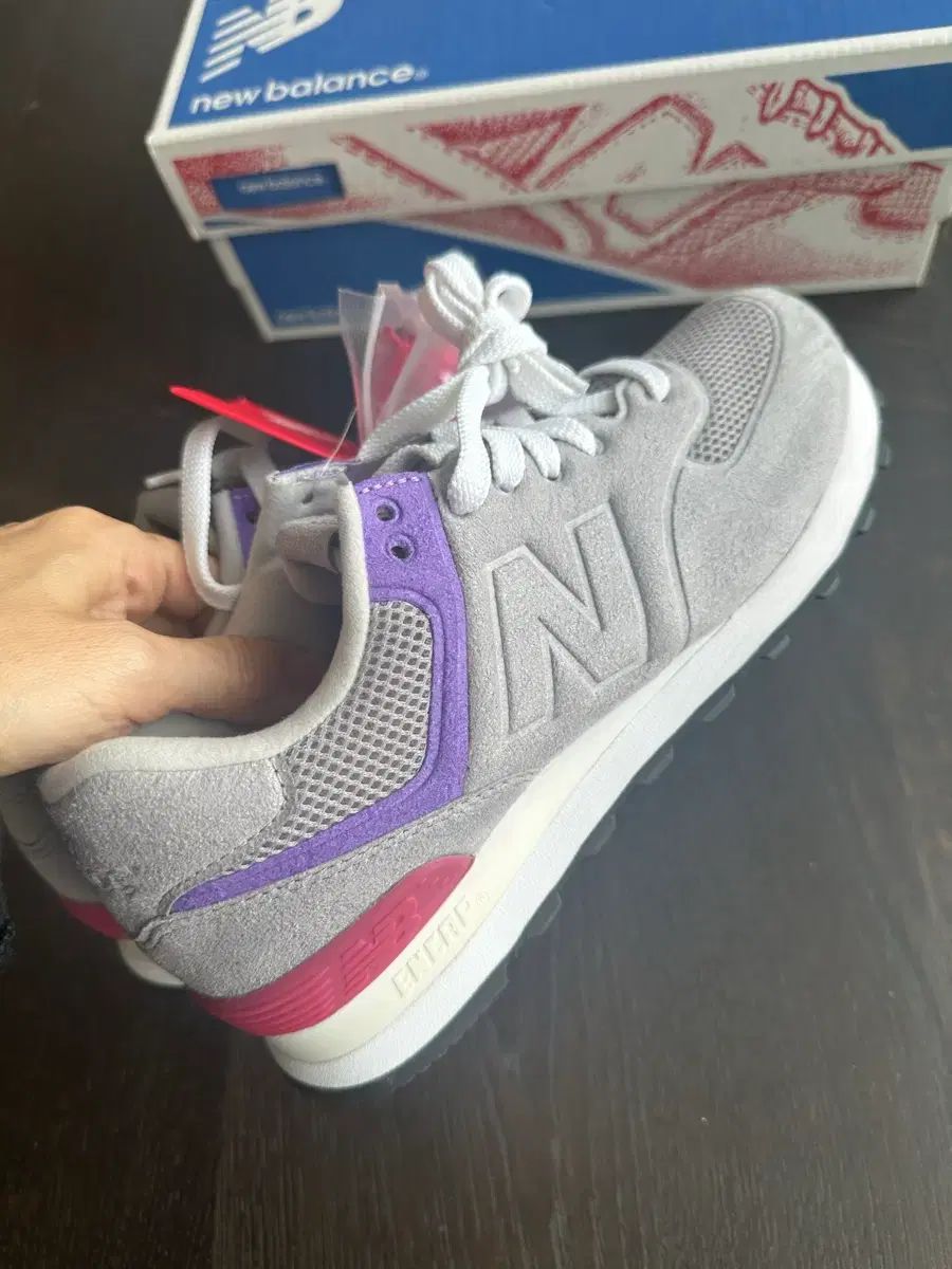 ニューバランス 574 グレー/パープル + 予備紐 (新品 フルセット