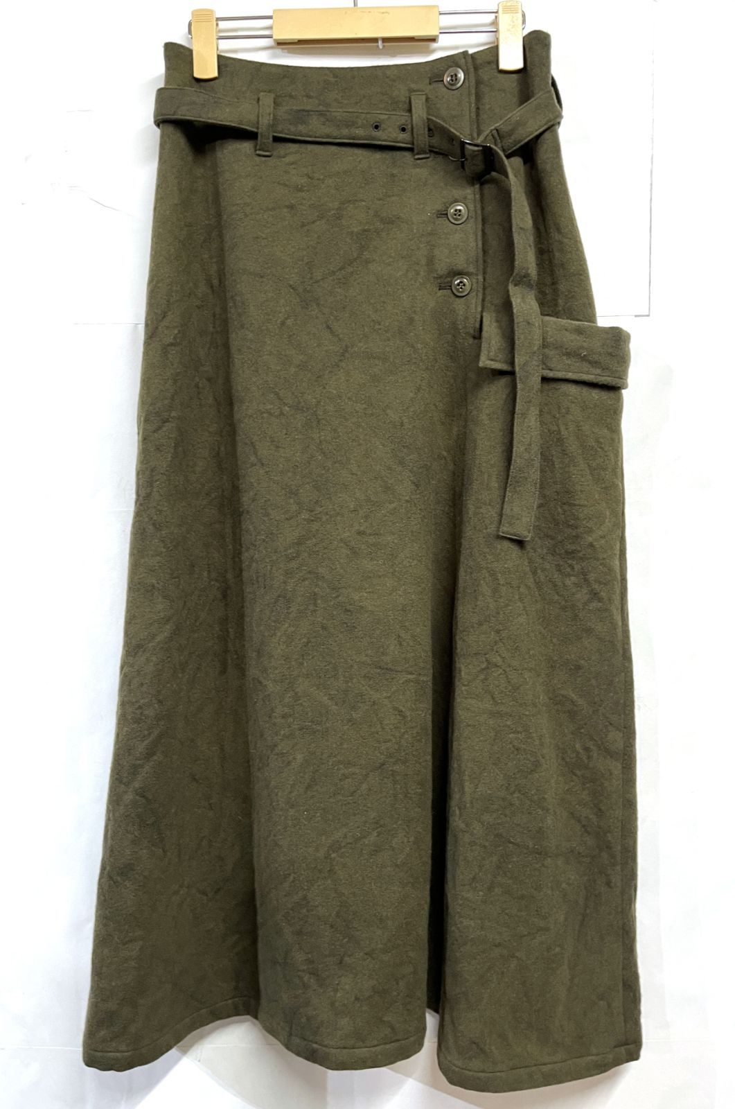 ヨウジヤマモト ワイズ Y's 水玉模様のスカート タックベルト ひざ丈 Yohji Yamamoto Y's｜ヨウジヤマモト ワイズ ウール フレア ベルト