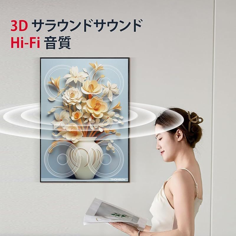 THOMSON 壁掛けスピーカー 4 10 W出力スピーカーアートキャンバス Bluetooth 5 3 6000 mAh バッテリ付き ツイーター 2 ウーファー 壁飾り TWS機能あり 部屋飾りリモコン便利操作 インテリア絵画 油絵 QY BG 002
